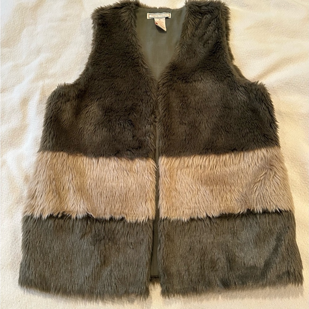 Flying Tomato Faux Fur Vest Brown Tan Boho Colorblock Size M